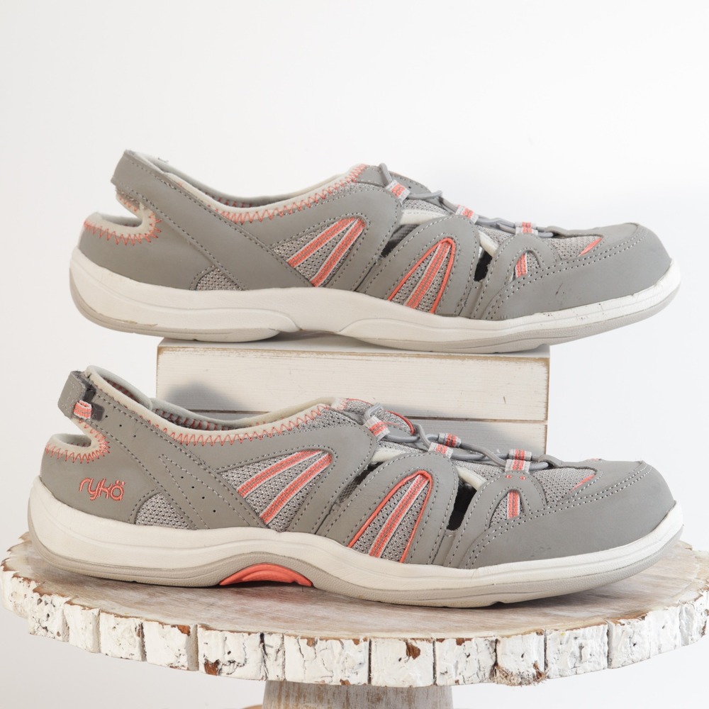 Ryka Savonne Womens Grey Coral Sport Walking Sandals Bungee Strappy Shoes
